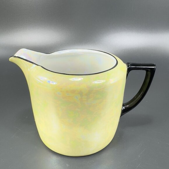 VIntage Czech China Porcelain Lusterware Yellow Black Small Pitcher Creamer VTG - Picture 11 of 12